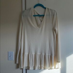 Cream Ribbed Long Sleeve Top